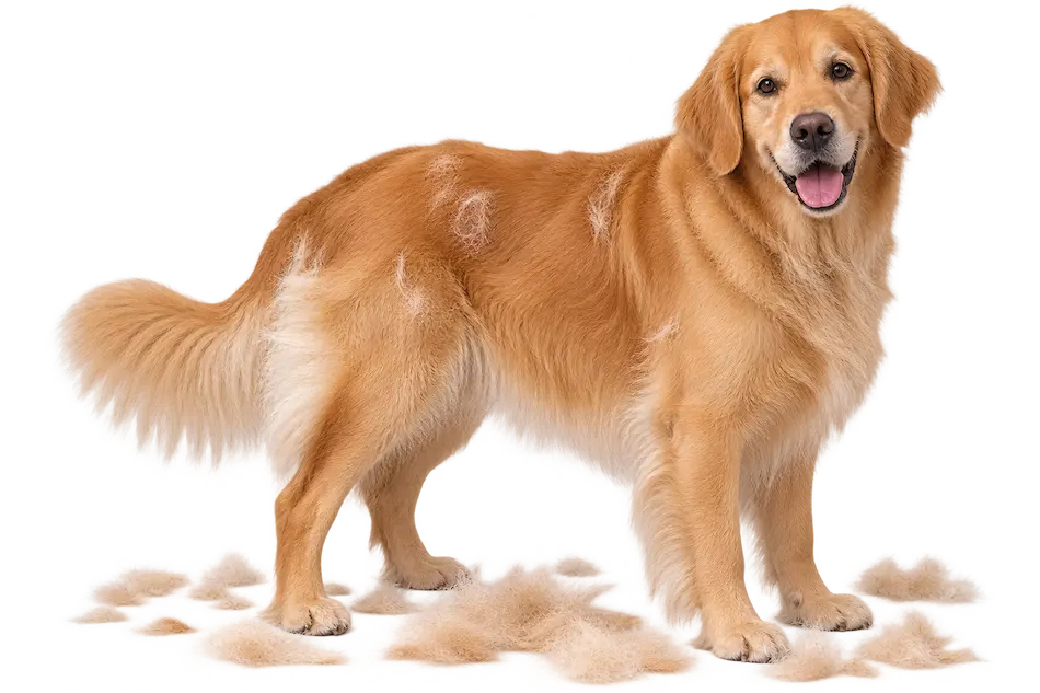 Golden retriever with loose fur showing excessive dog shedding
