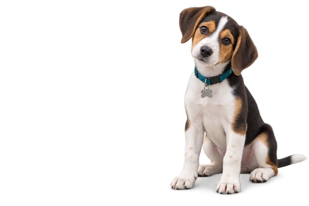 Young puppy sitting attentively during house training