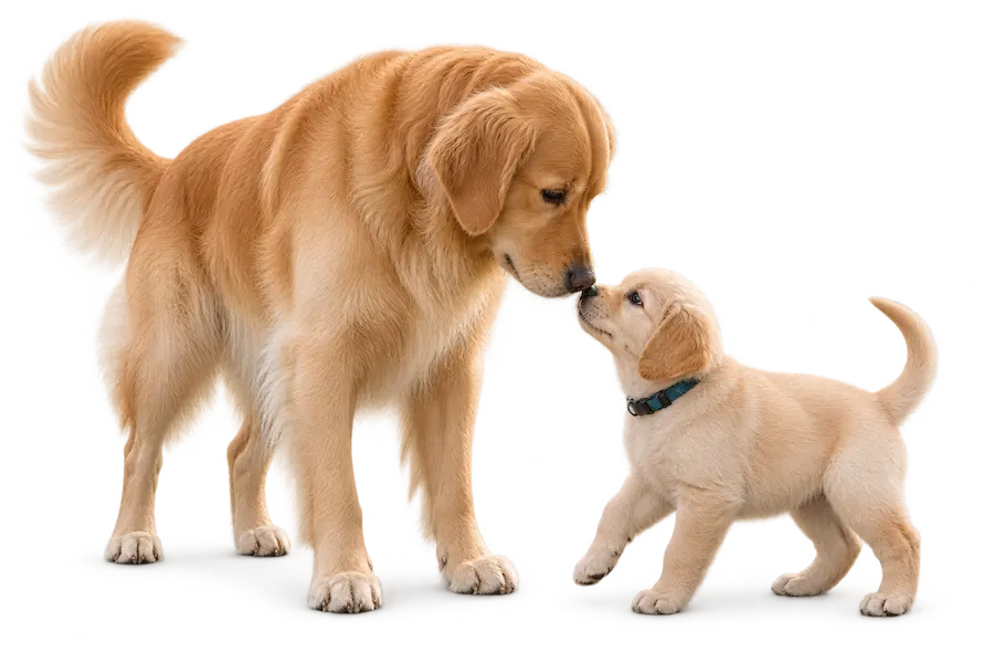 Introducing a new puppy to an adult dog during their first meeting